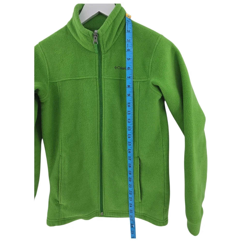 Columbia Green Fleece Jacket Girls Size Large Full Zip Front Zip Pockets